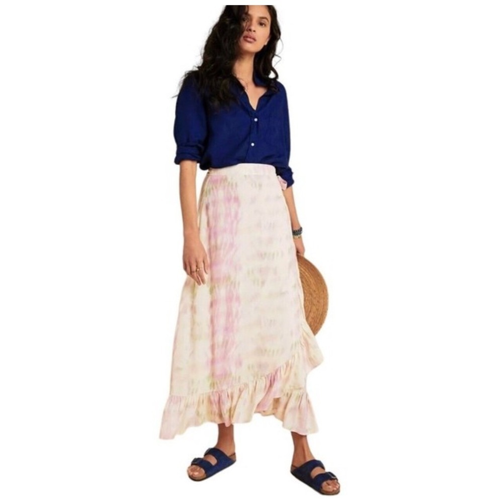 Dolan Tie Dye Ruffle Wrap Maxi Skirt Linen Blend‎ Women Size M